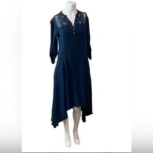 Gypsy 5 Anthropologie Navy Blue Revolve Boho Maxi Dress Pretty Crochet Detail M